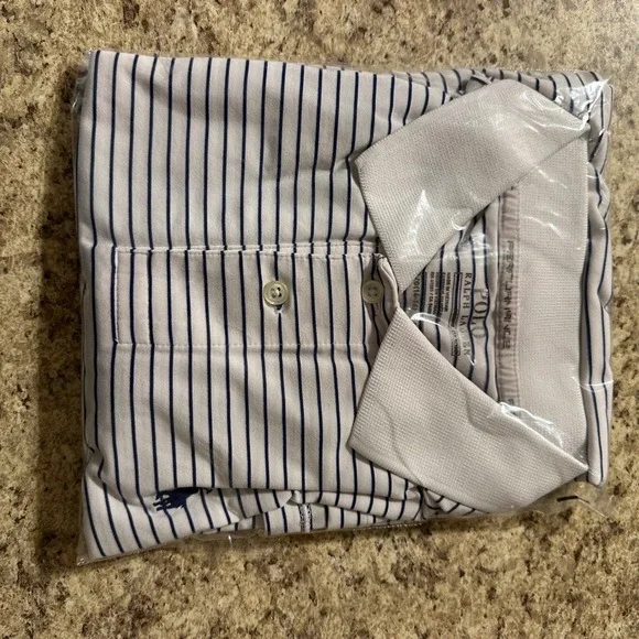 Polo Ralph Lauren Performance Boys L 14-16 White Navy Striped Short Sleeve Polo - Picture 11 of 11